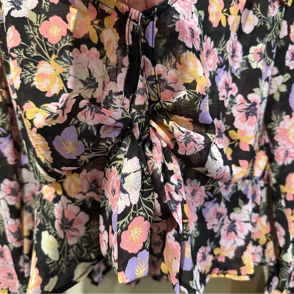 Free People Long Sleeve Maybel Blouse Women's Floral Print Black Combo Size XS - Picture 8 of 12